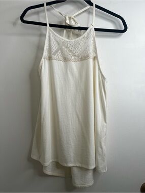 Roxy Lace Yoke Halter Tank Top Cream Size Medium Cotton Blend Lightweight Summer